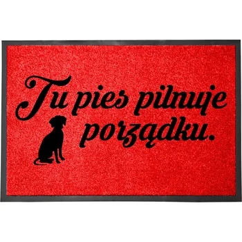 Rohožka VCHODOVÁ ROHOŽKA ČERVENÁ 40X60CM KE DVEŘÍM VTIPNÁ ZÁBAVNÁ PES HLÍDÁ