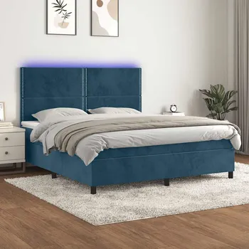 Postel vidaXL Box spring postel s matrací a LED 160x200 cm samet [3136071] Barva: Tmavě moddrá