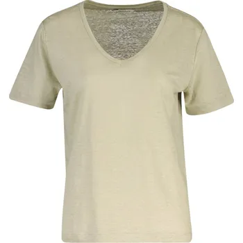 Dámské tričko TRIČKO GANT REG LINEN V-NECK SS T-SHIRT COUNTRY BEIGE