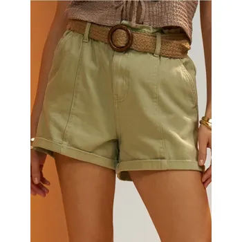 Dámské kraťasy Sinsay - Džínové paperbag šortky s páskem - zelená - 759DB-07J - 759DB-07J-38