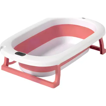 koupací vanička Skládací cestovní vanička pro miminka s elektronickým teploměrem – růžová