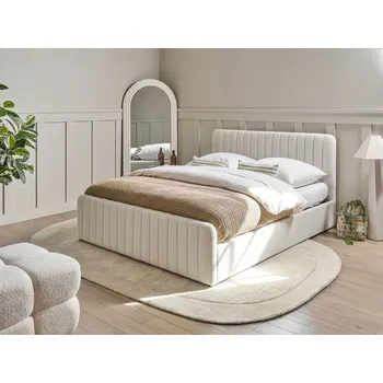 Postel Postel bílá buklé čalounění 160 x 200 cm s úložným prostorem a roštem se svislým prošíváním manželská postel moderní styl ložnice Beliani