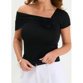 Sinsay - Tričko s krátkým rukávem a ozdobným výstřihem - černá - 355EV-99X - 355EV-99X-XXS