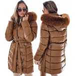 Dlouhá dámská zimní bunda prošívaná s kapucí hnědá TY4925 - M