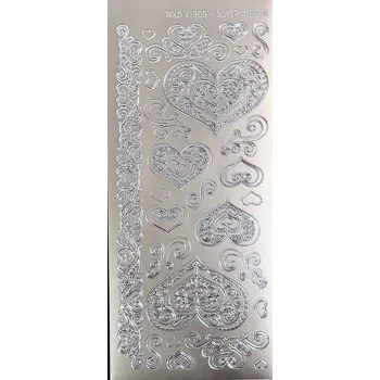 samolepka Obrysové samolepky 5ks, 10x23 cm - srdce+bordura, stříbrné