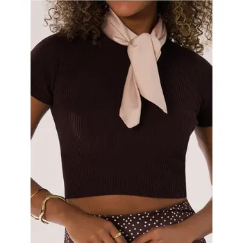 Dámská móda Sinsay - Krátké tričko s vázáním na zádech - hnědá - 400EU-49J - 400EU-49J-XS