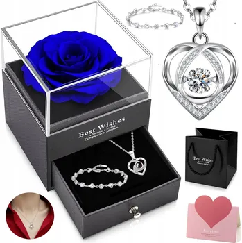 Náhrdelník Stříbrný NÁHRDELNÍK s diamantovým brusem SRDCE Dárek ke DNI ŽEN + NÁRAMEK