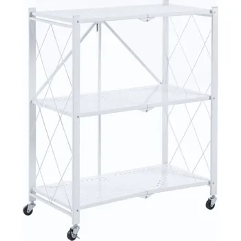 regál Bílý Kuchyňský Regál Mobilní SKLÁDACÍ Kovový 3 Police na KOLEČKÁCH FURNITEX