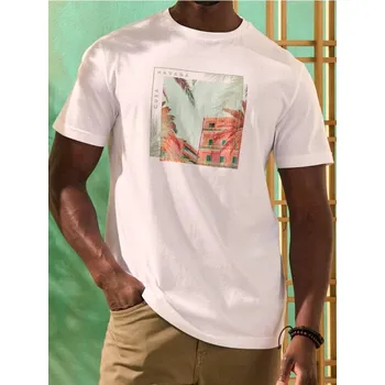 Sinsay - Tričko s krátkými rukávy a potiskem - krémová - 9684I-01X - 9684I-01X-XS