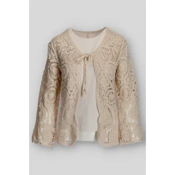 Dámský svetr Kardigan BOHO s vázáním ZS28080 barva: béžová