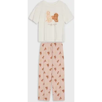 Oblečení a móda Sinsay - Bavlněné dvoudílné pyžamo s motivem psů - krémová - 420AM-01X - 420AM-01X-M