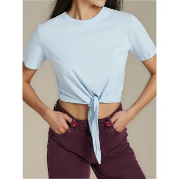 Oblečení a móda Sinsay - Tričko zavazované v pase - modrá - 750IN-05X - 750IN-05X-L