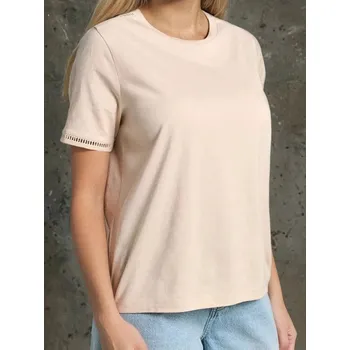 Dámské tričko Sinsay - Tričko s ažurovými vsadkami - béžová - 447DO-08X - 447DO-08X-XS