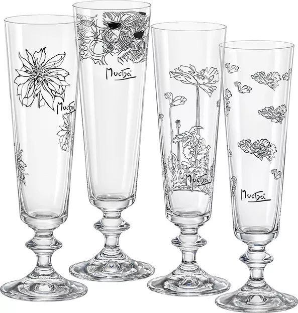 CRYSTALEX skleničky na sekt 205ml BY MUCHA /4ks * (Cena za set 4 kusy)