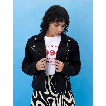 Dámský kabát Sinsay - Biker bunda z imitace semiše s ozdobnými cvočky - černá - 390HC-99X - 390HC-99X-XS