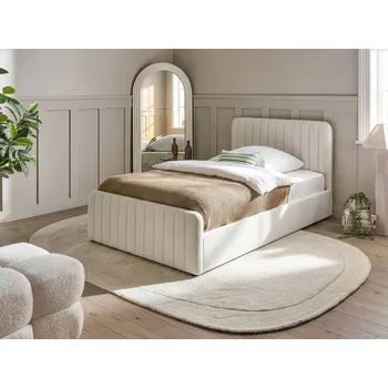 Postel Postel bílá buklé čalounění 120 x 200 cm s úložným prostorem a roštem se svislým prošíváním manželská postel moderní styl ložnice Beliani