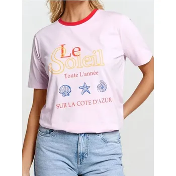 Sinsay - Bavlněné oversize tričko s potiskem - růžová - 213IN-30X - 213IN-30X-XL