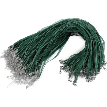 Víceřadá šňůrka s karabinkou z nerezové oceli délka 43 cm, velké, 16 zelená tm.