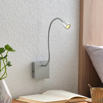 Lampička Nástěnné svítidlo LED Lindby Anjalee, flexibilní rameno - Stínidlo - Ø 3 cm, výška 4 cm; nástěnný držák - šířka 9,5 cm, výška 9,5 cm, výstupek 3,5 cm hliník 1 x 3 W LED - Doprava zdarma