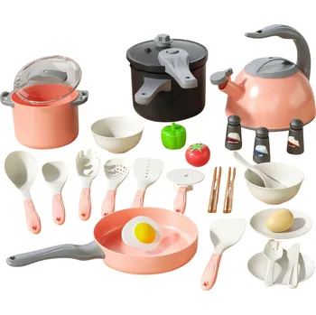Hračka LEAN Toys 28736 Kuchyňská sada s hrnci a příslušenstvím, 32 dílů, růžová