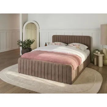 Postel Postel taupe buklé čalounění 160 x 200 cm s úložným prostorem a roštem se svislým prošíváním manželská postel moderní styl ložnice Beliani