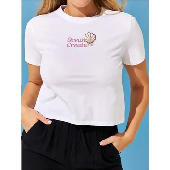 Sinsay - Bavlněný crop top s nápisem - bílá - XW218-00X - XW218-00X-M