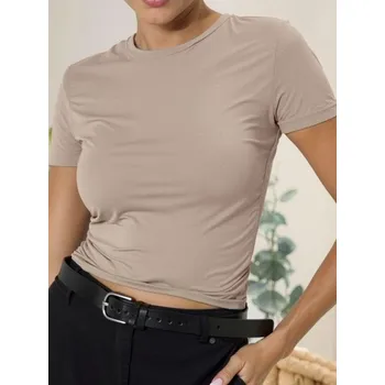 Sinsay - Tričko se řasením po stranách - béžová - 767BB-12X - 767BB-12X-XXS