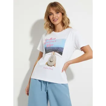 Sinsay - Bavlněné oversize tričko s potiskem - bílá - 966CG-00X - 966CG-00X-XS