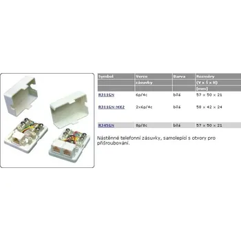 Elektrická zásuvka Nalepovací zásuvka RJ11GN