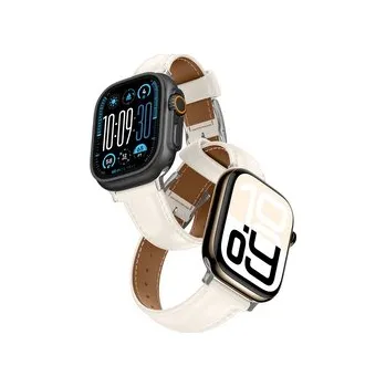 Chytré hodinky Skórzany pasek AMAZINGTHING Class Band do Apple Watch 45 / 46 / 49 mm - jasnobeżowy