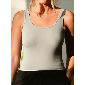 Dámské tričko Sinsay - Top z žebrovaného úpletu - šedá - 307AI-09X - 307AI-09X-XXS