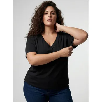 Oblečení a móda Sinsay - Bavlněné tričko s výstřihem do V Plus Size - černá - 678HC-99X - 678HC-99X-1XL