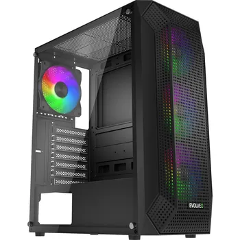 PC skříň EVOLVEO Xenon, Midi Tower/4x ARGB/mesh+sklo