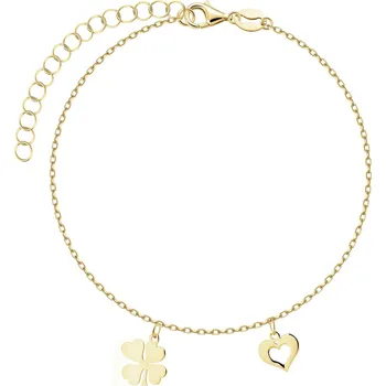 Náramek Pozlacený stříbrný náramek - čtyřlístek, srdce - AP544-3859