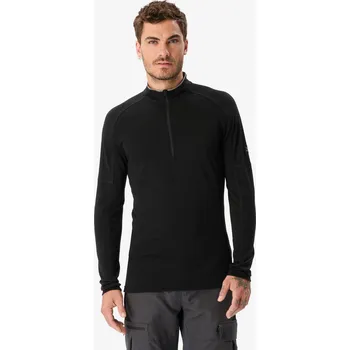Dámská mikina FORCLAZ Pánské tričko s dlouhým rukávem se zipem u krku z vlny merino Merino Resist L ČERNÁ