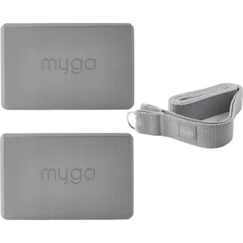 MYGA Jóga sada myga - pěnový blok + 2v1 popruh NO SIZE ŠEDÁ