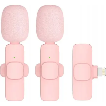 Mikrofon Bezdrátový klopový mikrofon Lightning, duální sada 2 ks K1, růžový