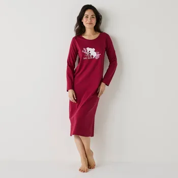 Dámská noční košile Dlouhá noční košile s dlouhými rukávy a potiskem medvídka koaly třešňová 46/48
