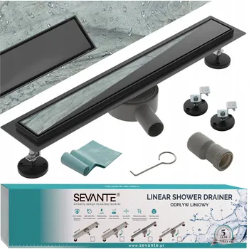 Odvodňovací žlab Lineární odtok 90 cm FLAT černý otočný sifon nerezová ocel 304 SEVANTE