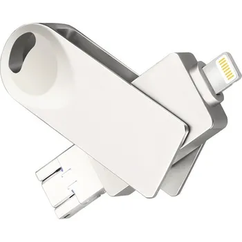 Flash disk 64 GB - 3v1 pro Apple iPhone / iPad / MacBook - Lightning / Micro USB / USB-A - kovový - stříbrný
