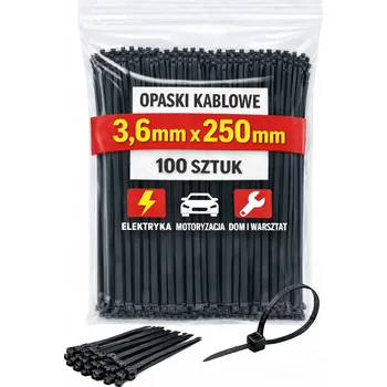 Stahovací páska Stahovací pásky 3,6 x 250 mm černé – stahovací pásky nylon PA – 100 ks