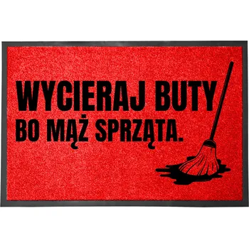 VCHODOVÁ ROHOŽKA ČERVENÁ 40X60CM KE DVEŘÍM VTIPNÁ ZÁBAVNÁ MANŽEL UKLÍZÍ