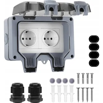 Elektrická zásuvka DVOJITÁ VENKOVNÍ ZÁSUVKA ELEKTRICKÁ ZAHRADNÍ VODOTĚSNÁ 230V IP66