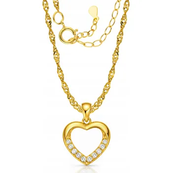 Náhrdelník Zlatý Řetízek 925/585 Srdce Se srdíčkem a Zirkony pro ženu Valentýn
