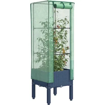 Vyvýšený záhon vidaXL Vyvýšený záhon se skleníkem ratanový vzhled 40 x 40 x 140 cm [4015860] Barva: Modro-šedá