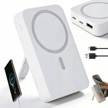 Powerbanka POWERBANK BEZDRÁTOVÉ MAGNETICKÉ NABÍJENÍ S PODSTAVCEM BÍLÝ 10000MAH