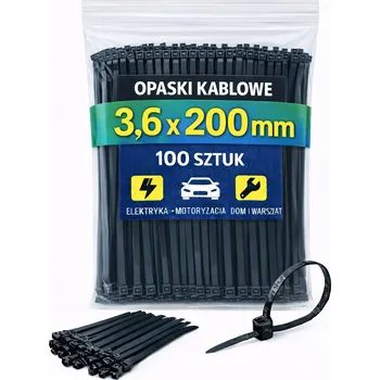 Organizace kabelů Černé upínací pásky 3,6×200 mm – silné stahovací pásky100 ks