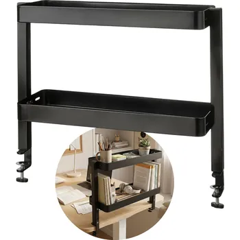 police VATTENKAR Černá, DVOUÚROVŇOVÁ police na stůl, kovový ORGANIZÉR 49x15 cm