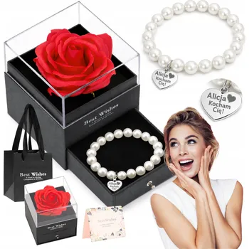 Náramek Dárek k Valentýnu Krabička s věčnou růží + náramek s gravírováním