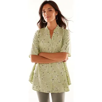 Tunika na knoflíčky a minimalistickým potiskem světle zelená 58